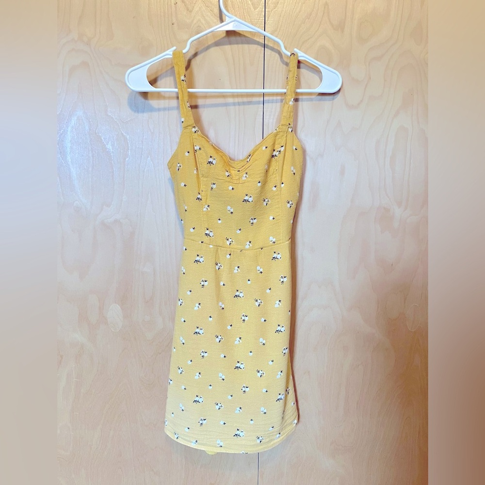 Hollister XS yellow with flowers sundress, with tie back